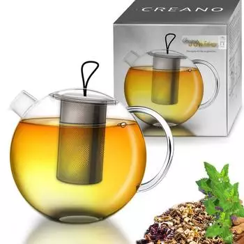Creano Jumbo Teekanne aus Glas mit Edelstahl-Sieb & Deckel, 1,0l (214)