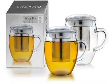 Creano Teeglas "All in One" 2er-Set, 400ml, einwandig, Edelstahlfilter (338)