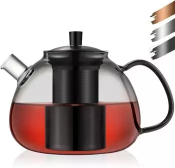 LuxusKollektion Teekanne Borosilikatglas, Edelstahlsieb, 1500ml, schwarz