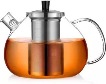 LuxusKollektion Glas-Teekanne mit Edelstahl-Sieb, Borosilikatglas, silber, 2000ml
