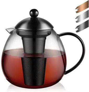 LuxusKollektion Teekanne Typ7 Borosilikatglas, Edelstahl-Teesieb, schwarz, 1500ml