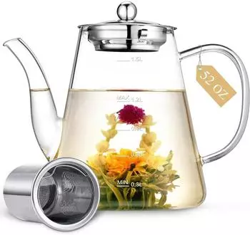 LuxusKollektion Teekanne aus Borosilikatglas mit Teesieb 1,5L