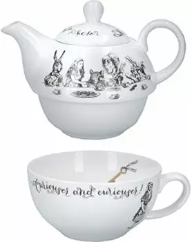 V&A Alice im Wunderland Teekanne & Tasse, Porzellan, weiß, 250ml (VAAWT41)