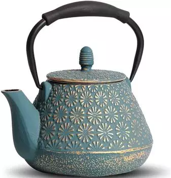 Gerster Gusseisen-Teekanne Kirschblütenmuster 950ml blau