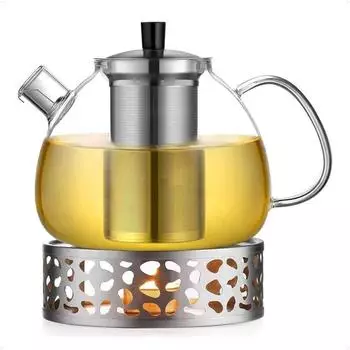 LuxusKollektion Teekanne mit St&ouml;vchen, Borosilikatglas, Silberfilter, 1500ml