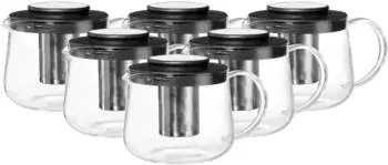 Ritzenhoff & Breker Yucca Teekanne mit Sieb, Glas, schwarz-transparent, 1,5l, 6er-Set