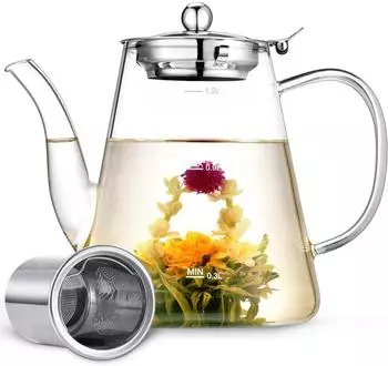 LuxusKollektion Zpose Teekanne aus Borosilikatglas mit Edelstahlsieb, 1200ml
