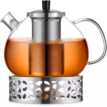 LuxusKollektion Teekanne Borosilikatglas mit Edelstahlfilter und St&ouml;vchen, 2000ml
