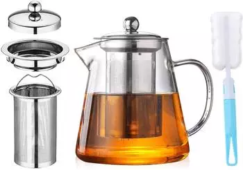 LuxusKollektion Teekanne Borosilikatglas mit Edelstahlsieb 950ml
