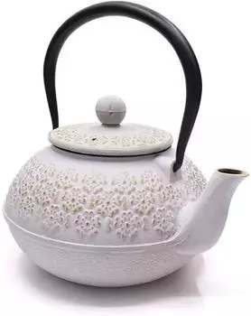 Gerster Teekanne aus Gusseisen mit Teesieb, 800ml, weiß (japanischer Teekessel)