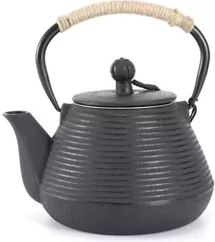 LuxusKollektion Gusseisen-Teekanne mit Warmhalter und Teesieb, 1000ml, schwarz