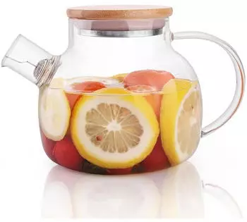 LuxusKollektion Glas-Teekanne mit Bambusdeckel und abnehmbarem Teesieb 600ml
