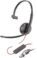 HP Poly 8X214AA, HP Poly Blackwire 3210 Monaural USB-C Headset +USB-C/A Adapter