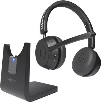 GEQUDIO Bluetooth Headset GB-2 mit Ladestation (Docking, Kabellos), Office Headset, Schwarz