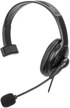 Manhattan Mono USB-Headset mit reversiblem Mikrofon (Kabelgebunden), Kopfh&ouml;rer, Schwarz