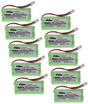 vhbw 10x Akku kompatibel mit Siemens Gigaset A150, A16, A140 weiß, A145, A160, A165 schnurlos Festnetz Telefon (800mAh, 2,4V, NiMH)