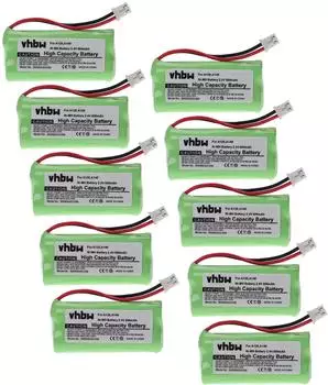 vhbw 10x Akku kompatibel mit Siemens Gigaset AL110, AL110a, A260 TRIO, A265, A345 schnurlos Festnetz Telefon (800mAh, 2,4V, NiMH)