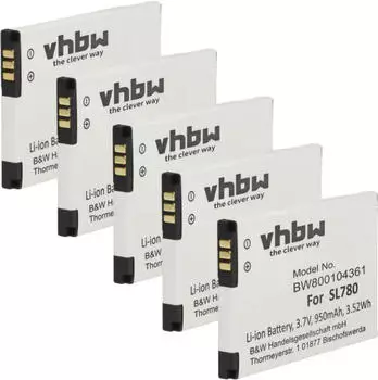 vhbw 5x Akku kompatibel mit Unify OpenStage SL6, SL400, SL450 schnurlos Festnetz Telefon (950 mAh, 3,7 V, Li-Ion)