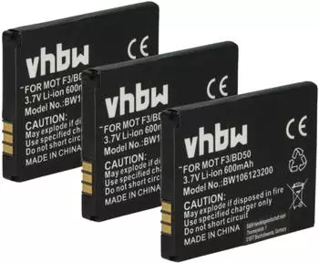 vhbw 3x Akku kompatibel mit AVM Fritz!Fon C4, MT-F, EM325, EM25, M325, M2, MT-F 2000, C5 schnurlos Festnetz Telefon (600 mAh, 3,7 V, Li-Ion)