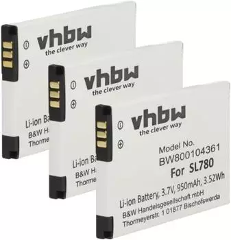 vhbw 3x Akku kompatibel mit Unify OpenStage SL6, SL400, SL450 schnurlos Festnetz Telefon (950 mAh, 3,7 V, Li-Ion)