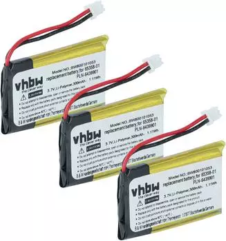 vhbw Akku 3er-Set Li-Polymer 300mAh 3,7V f&uuml;r Savi Office WO300/WO350, WH300/WH350 (121959362-17)