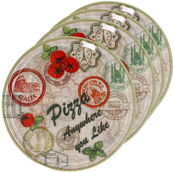 MamboCat 4er Set Pizzateller Moskau grün Ø 33 cm Servier-Platte XL-Teller Porzellan