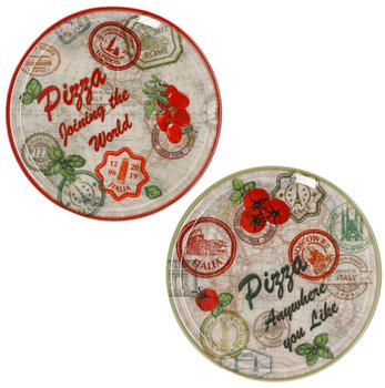 MamboCat 2er Set Pizzateller Moskau & Rot grün rot Ø33cm Platte XL-Teller Porzellan