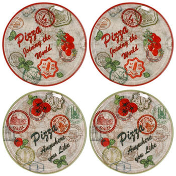 MamboCat 4er Set Pizzateller Moskau & Rot grün rot Ø33cm Platte XL-Teller Porzellan