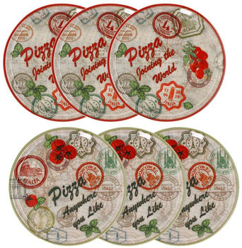 MamboCat 6er Set Pizzateller Moskau & Rot grün rot Ø33cm Platte XL-Teller Porzellan