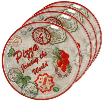 MamboCat 4er Set Pizzateller Rom rot Ø 33 cm Servier-Platte XL-Teller Porzellan