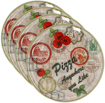 MamboCat 4er Set Pizzateller Moskau grün Ø 31,5 cm Servier-Platte XL-Teller Porzellan