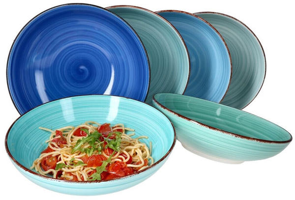 MamboCat Blue Baita 6er Set Spaghetti-Teller tief 800ml 6 Pers. Schüssel Servier-Schale