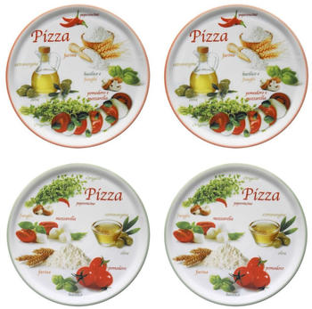 MamboCat 4er Set Pizzateller Napoli Green & Red Ø 32 cm Platte XL-Teller Porzellan