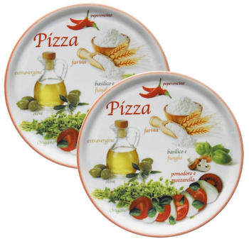 MamboCat 2er Set Pizzateller Napoli Red Ø 32 cm Servier-Platte XL-Teller Porzellan