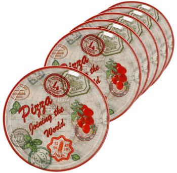 MamboCat 6er Set Pizzateller Rom rot Ø 31,5 cm Servier-Platte XL-Teller Porzellan