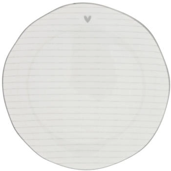 Bastion Collections Dessertteller HEART STRIPES weiß mit grauen Streifen 16cm