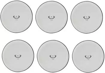 Bastion Collections 6er Set Kuchenteller OH DEER weiß mit Geweih D. 19cm