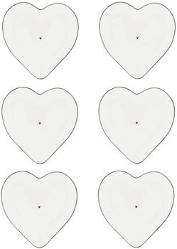 Bastion Collections 6er Set Kuchenteller HEART in Herzform D. 18cm weiß schwarz