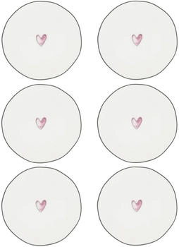 Bastion Collections 6er Set Dessertteller Watercolour HEART D. 13cm weiß rosa