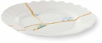 Seletti Kintsugi white & fine gold ceramic dessert plate