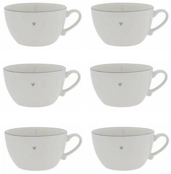 Bastion Collections 6er Set Suppentassen HEART mit grauem Herz D. 15cm für 900ml