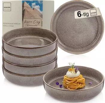 S&auml;nger Kairo Graphit Pastaschalen-Set 6-teilig, Steingut, 800ml (Kairo Graphit)