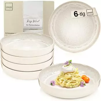 S&auml;nger Key West Pastaschalen-Set, Steingut, creme, 6-teilig, 750ml (225820)