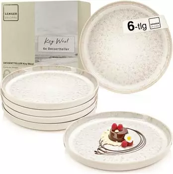 S&auml;nger Key West Dessertteller-Set, Steingut, creme, 6-teilig (225810)