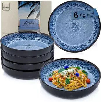 S&auml;nger Aruba Pastaschalen-Set 6-teilig, Steingut, blau (Aruba)