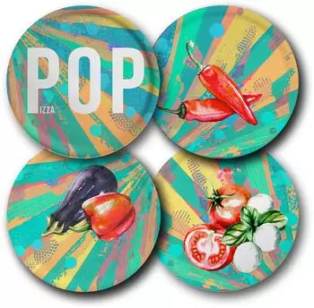 Mäser Pizzateller Pop 4er-Set, Porzellan, blau/grün/rot/weiß