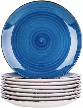 LuxusKollektion Speiseteller-Set Steingut, marokkanischer Stil, handbemalt, dunkelblau, 27cm, 8-teilig