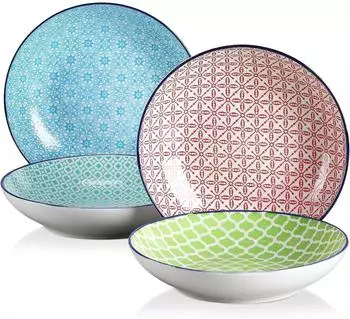 LuxusKollektion Macaron Suppenteller-Set, Porzellan, bunt, 4-tlg., Ø 21,2cm, 800ml