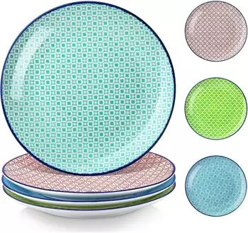 LuxusKollektion Macaron Speiseteller-Set, Porzellan, bunt, 26cm, 4-teilig