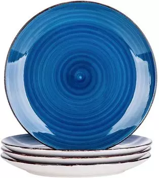 LuxusKollektion Speiseteller Steingut, handbemalt, dunkelblau, 27cm, 4er-Set